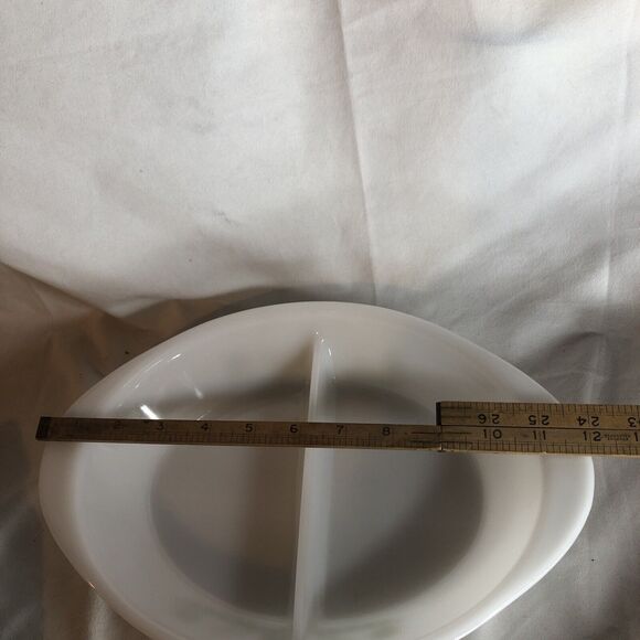 Vintage Oval Glasbake Green Crazy Daisy Divided Serving Dish 12” - Picture 6 of 7